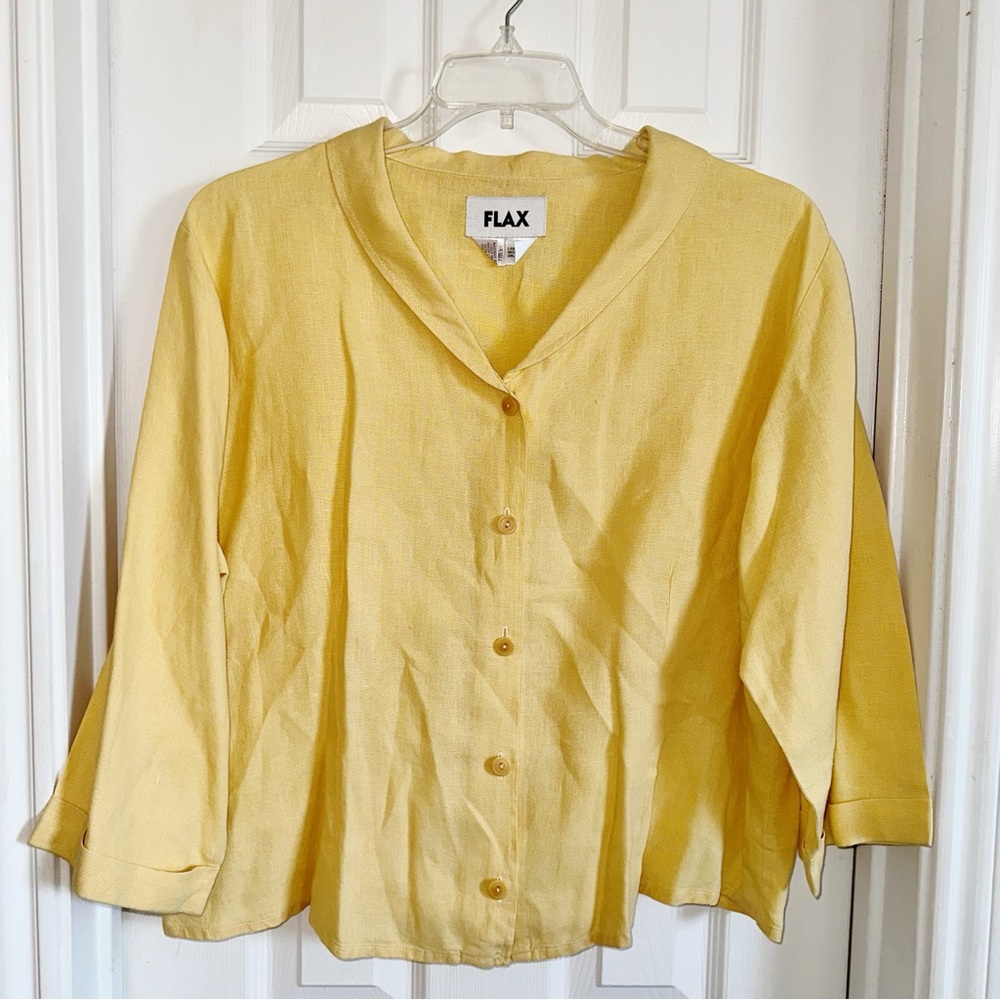 Flax Yellow Linen Button-Down Shirt / Jacket